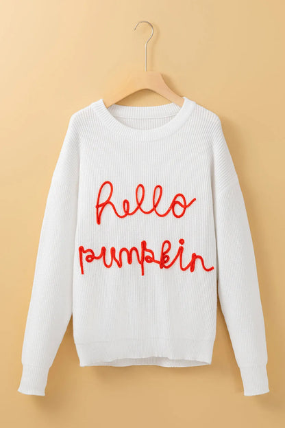 White Hello Pumpkin Graphic Sweater - Chic Meadow Boutique 