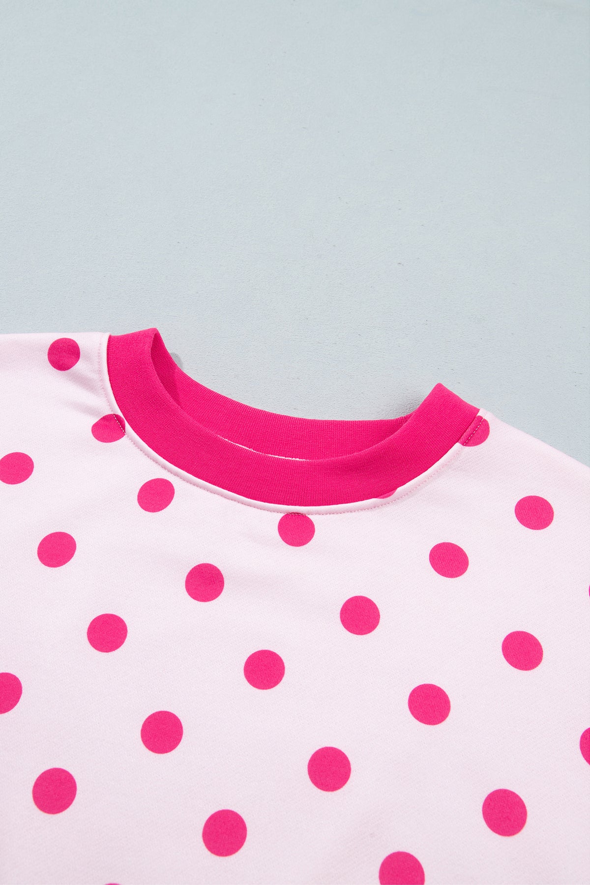 Pink Polka Dot Colorblock Round Neck Pullover Sweatshirt
