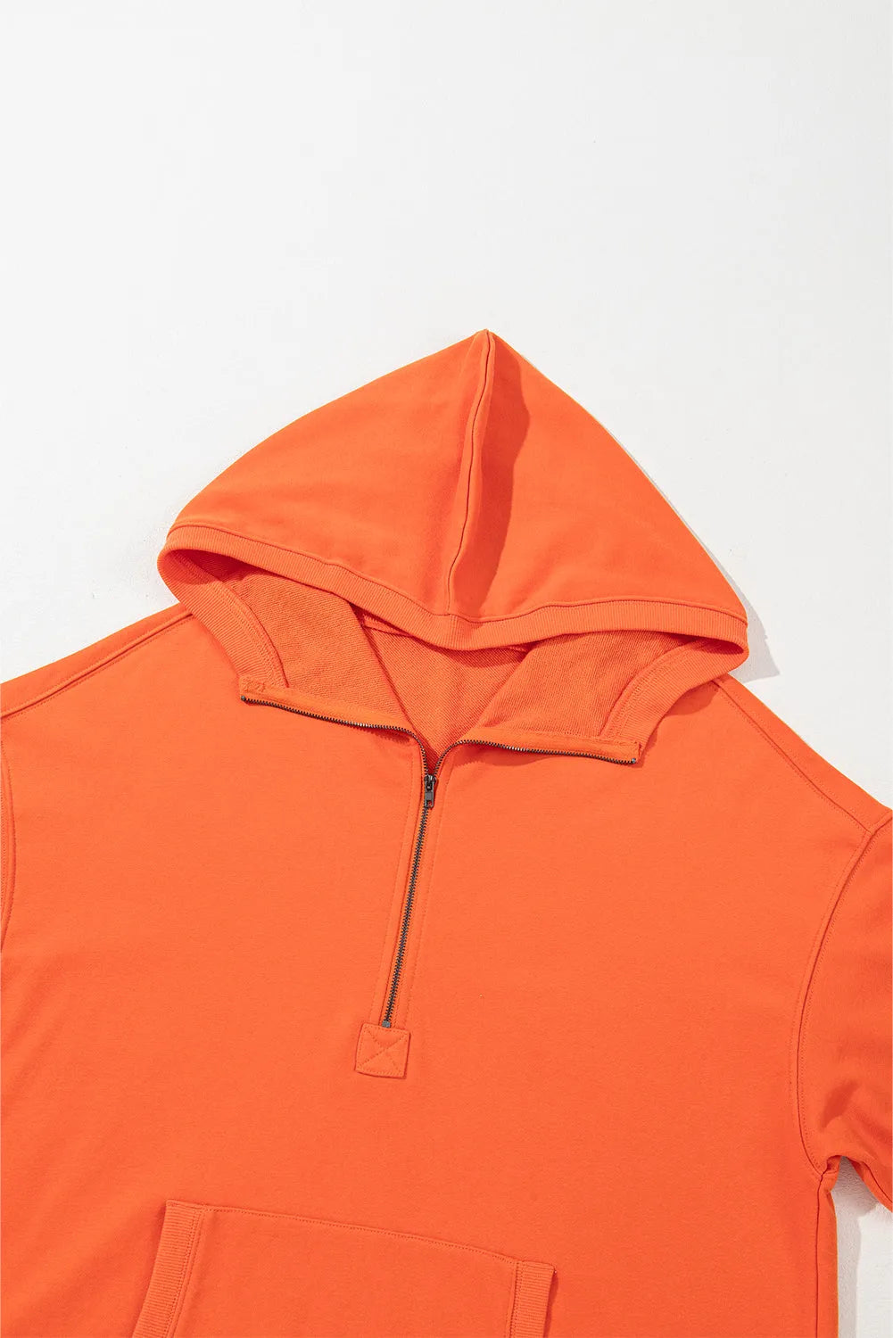 Orange Solid Kangaroo Pocket Half Zipper Oversized Hoodie - Chic Meadow Boutique 