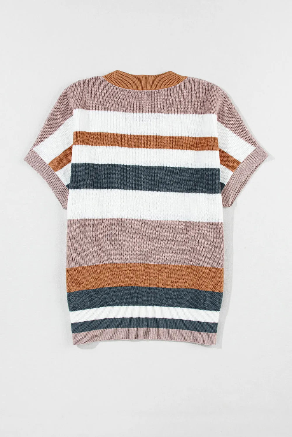 Camel Striped Knit Crew Neck T Shirt Sweater - Chic Meadow Boutique 