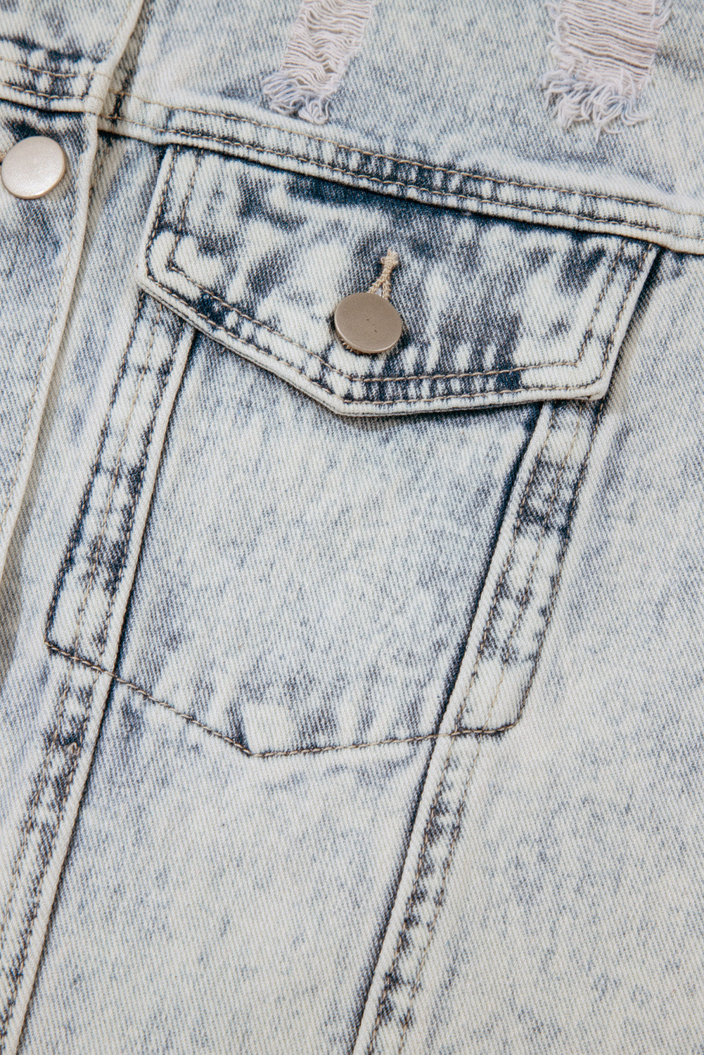 Beau Blue Light Wash Buttoned Chest Pocket Puff Sleeve Denim Jacket