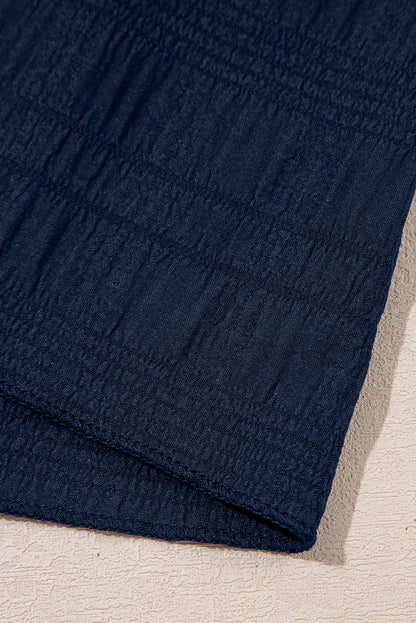 Dirty blue Textured Square Neck Top and Shirred High Waist Shorts Set