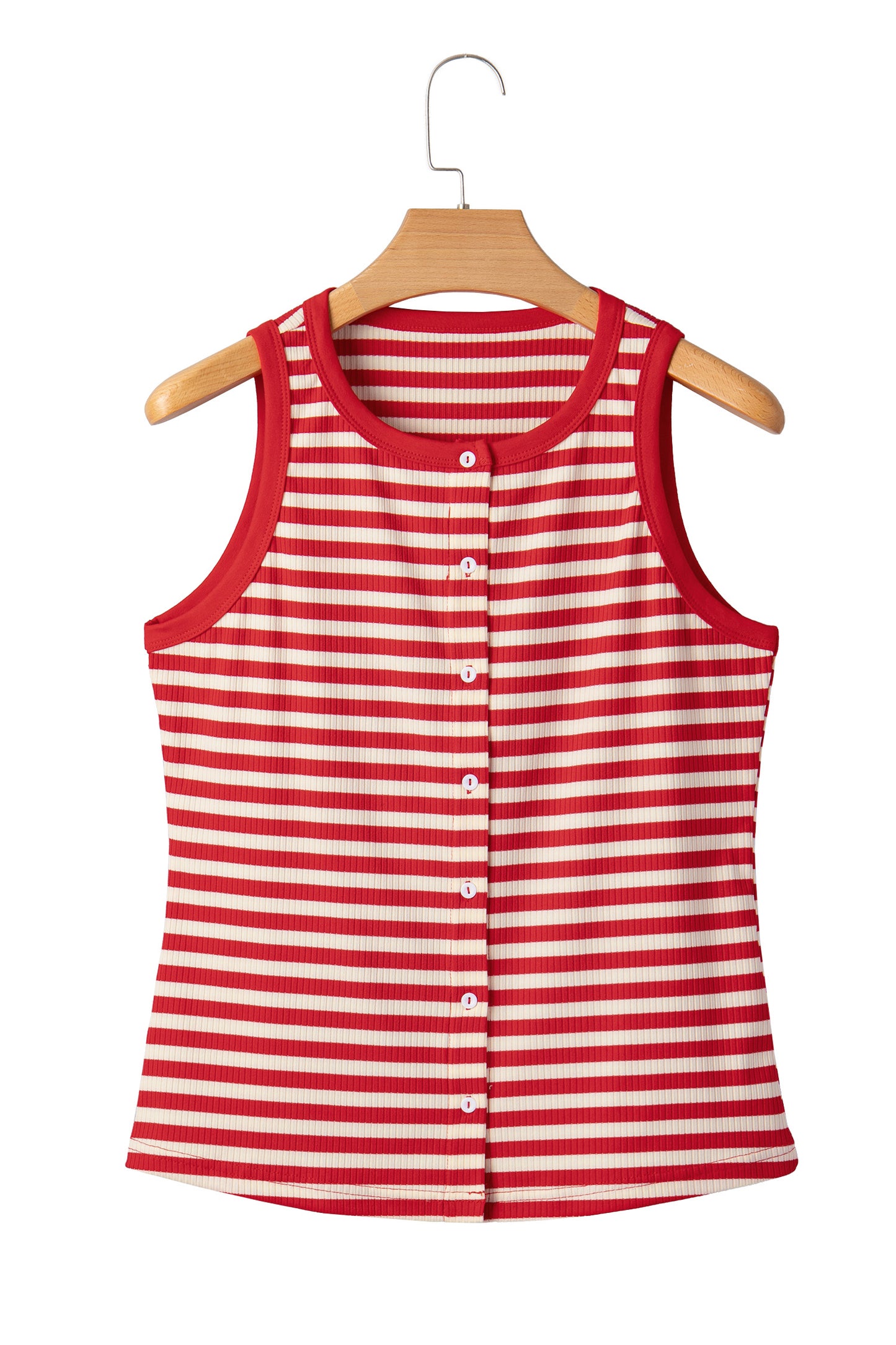 Red Stripe Buttoned Ribbed Knit Tank Top