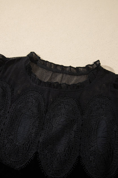 Black Embroidered Velvet Short Sleeve Mini Shift Dress
