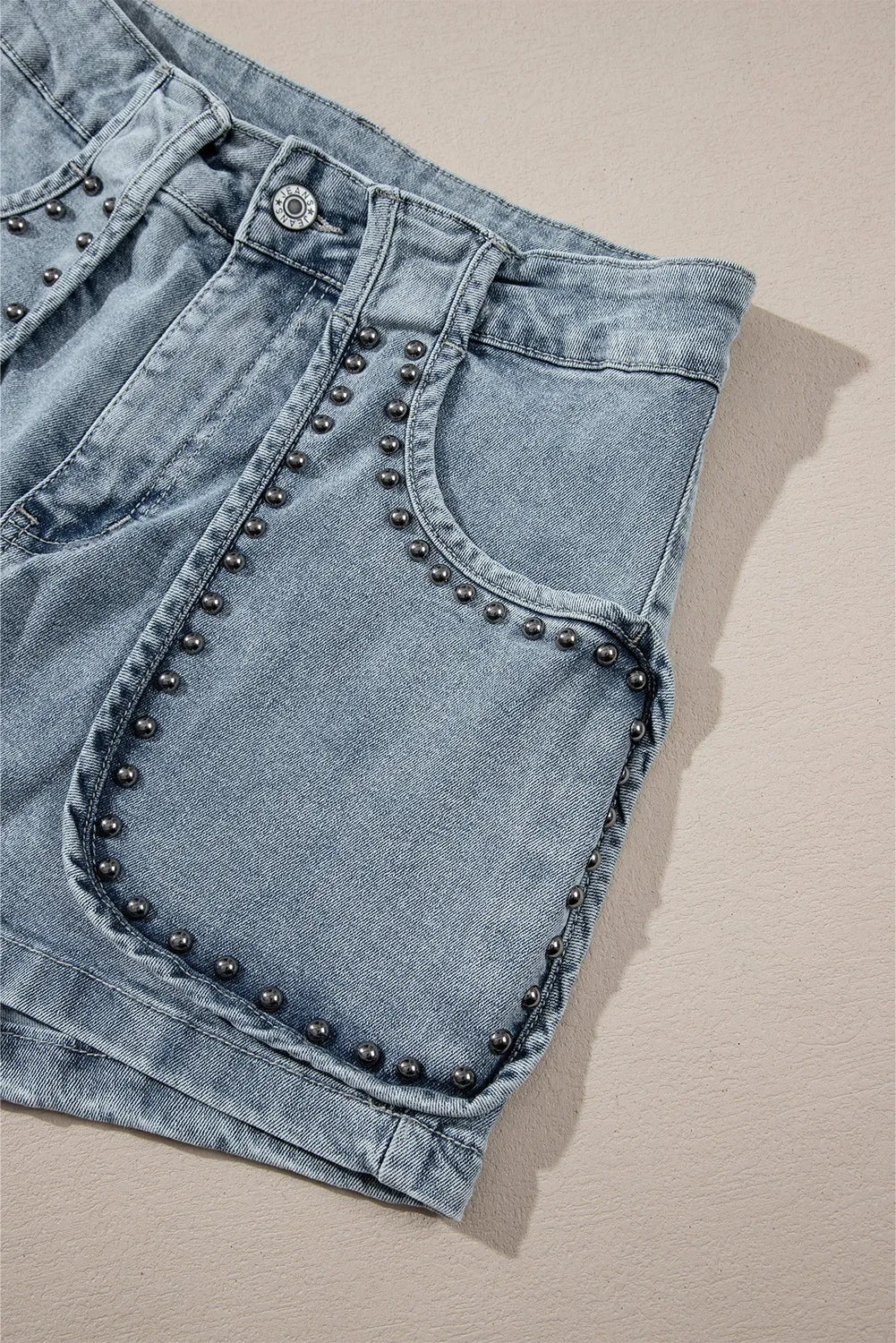 Dusk Blue Studded Acid Wash Jean Shorts - Chic Meadow Boutique 