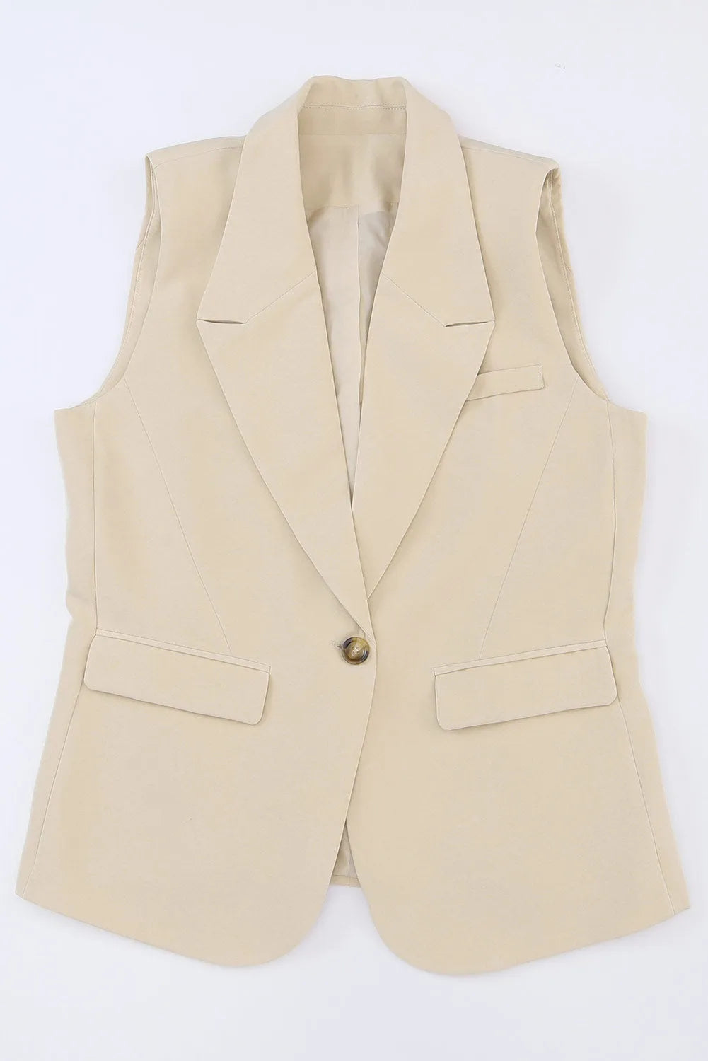 Apricot Single Button Pocketed Lapel Vest Blazer - Chic Meadow Boutique 