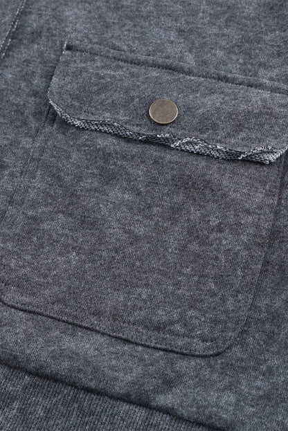 Gray Vintage Washed Flap Pocket Button Shacket - Chic Meadow Boutique 