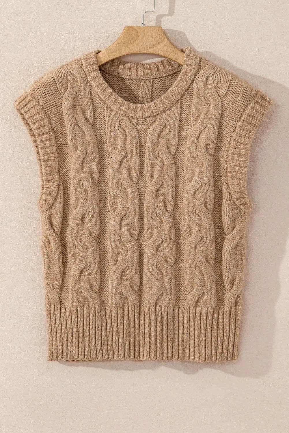 Tops/Short Sleeve Sweaters Light French Beige Cap Sleeve Cable Knit Sweater