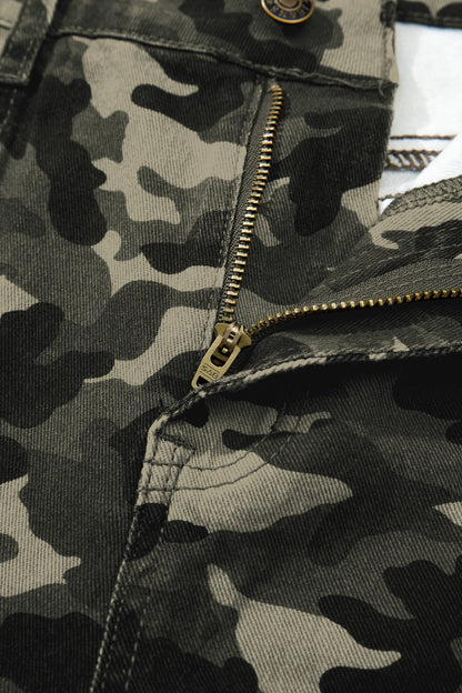 Green Camouflage Print Multi Pocketed Womens Denim Pants