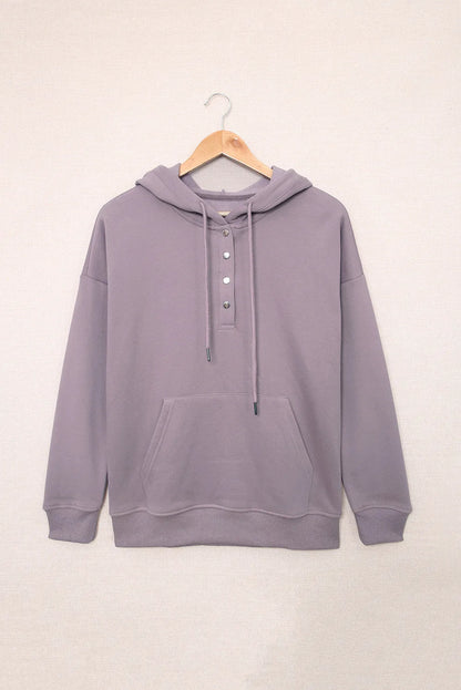 Purple Snap Button Pullover Hoodie with Pocket - Chic Meadow Boutique 