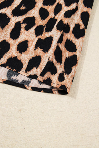 Brown Leopard Print Smocked Detail Flowy Midi Dress