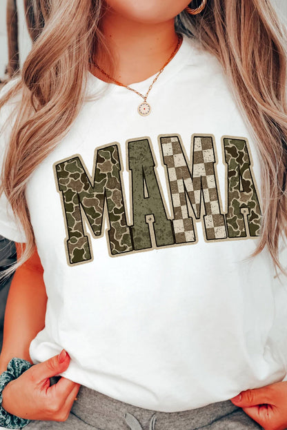 White MAMA Mixed Pattern Lettering T Shirt