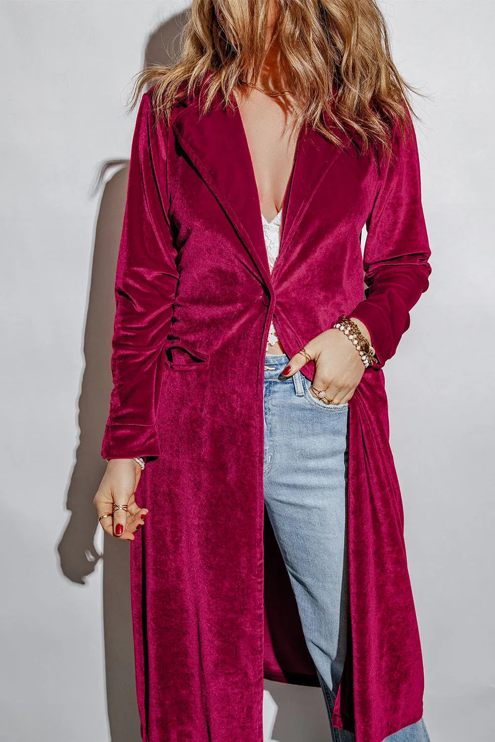 Retro Velvet Long Sleeve Pocket Coat - Chic Meadow Boutique 