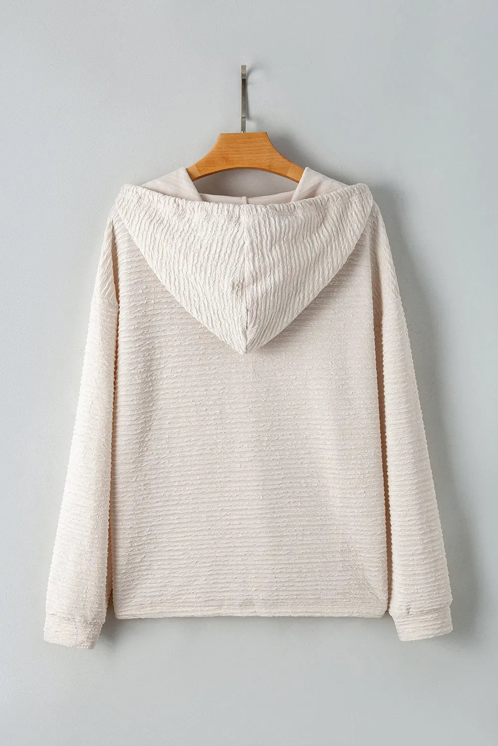 Apricot Solid Textured Drawstring Henley Hoodie - Chic Meadow Boutique 