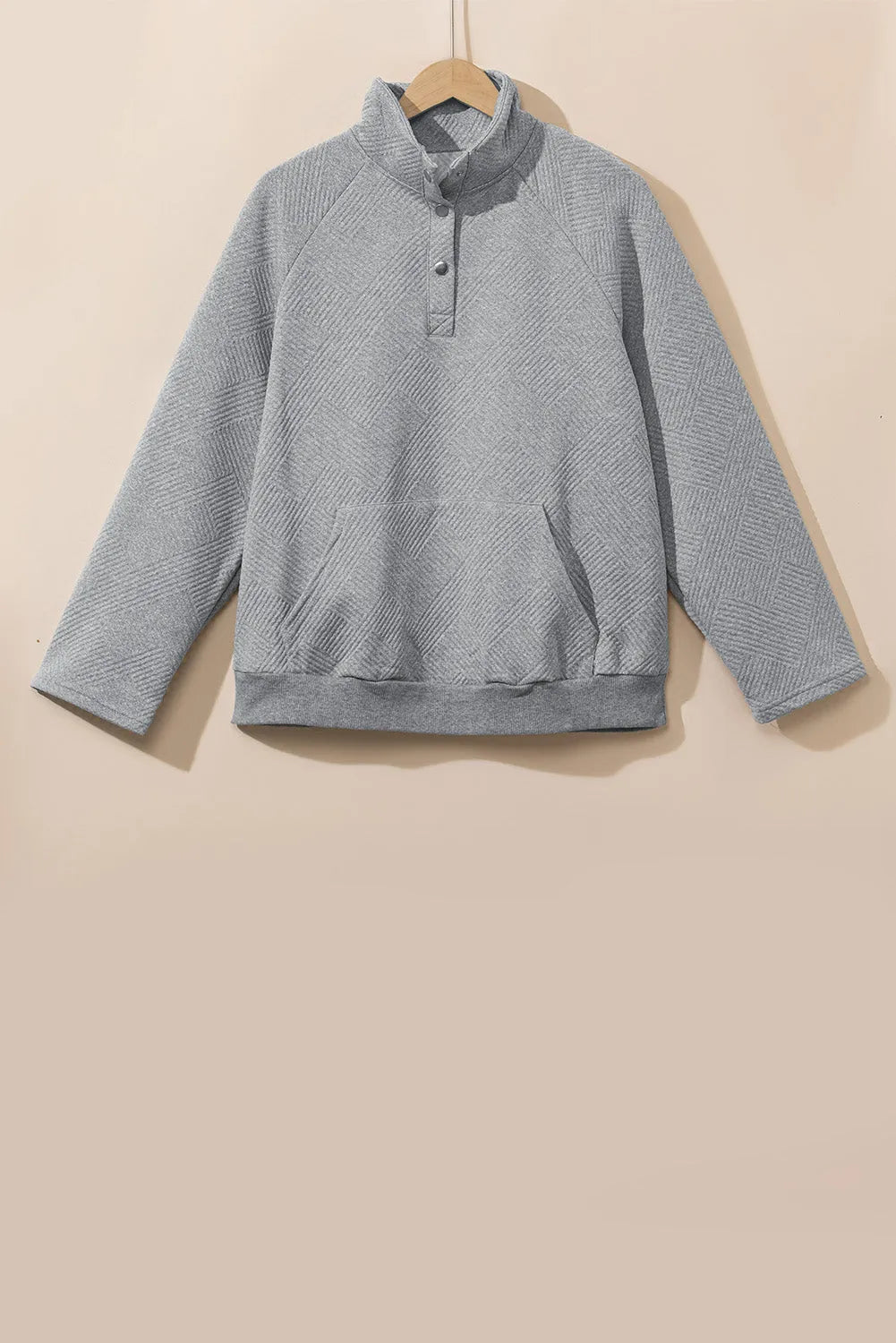 Light Grey Textured Snap Buttons Pullover Plus Size Sweatshirt - Chic Meadow Boutique 