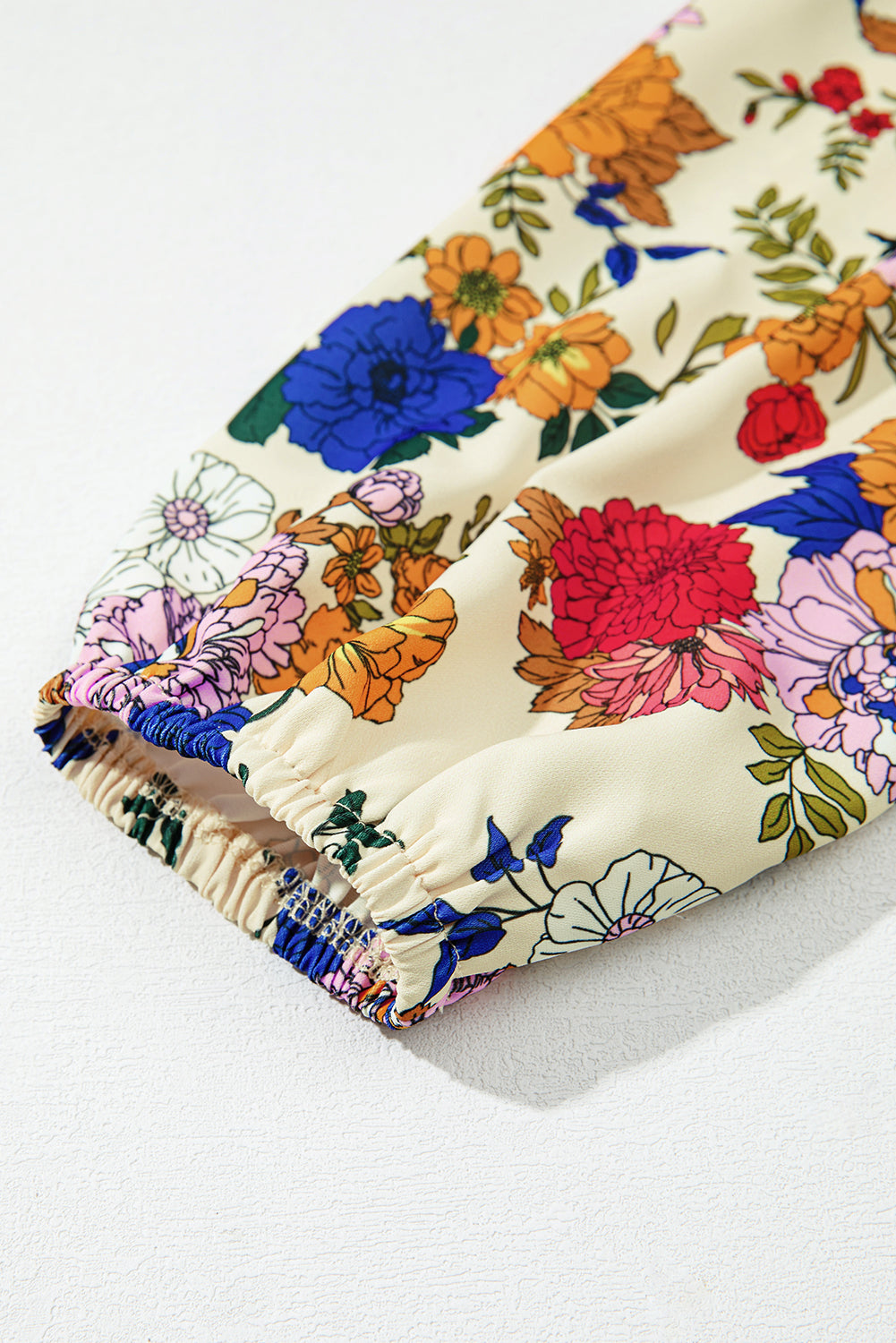 Apricot Ruffled Shoulder Long Sleeve Floral Blouse