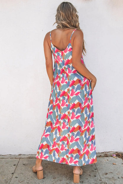 Multicolor Abstract Print Spaghetti Straps Maxi Dress - Chic Meadow Boutique 