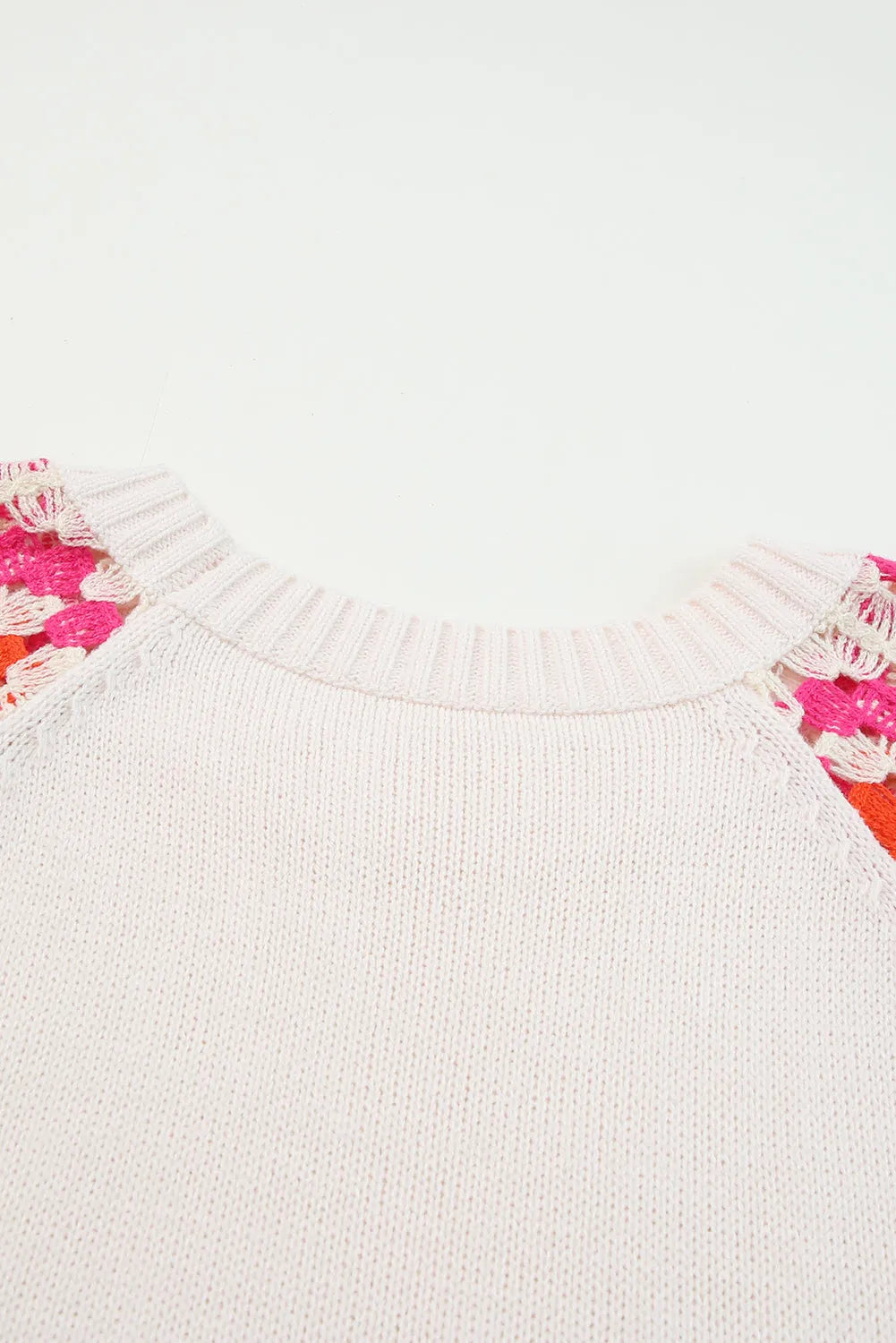 Rose Crochet Puff Sleeve Contrast Knit Sweater - Chic Meadow Boutique 