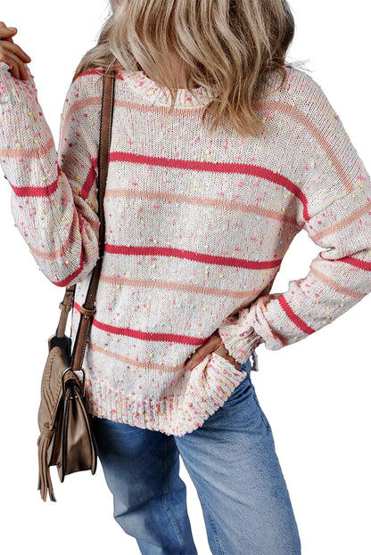 Pink Striped Confetti Knit Sweater - Chic Meadow Boutique 