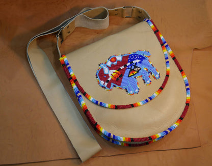 Red Bull Handmade Beaded Leather Crossbody bag Shoulder Bag