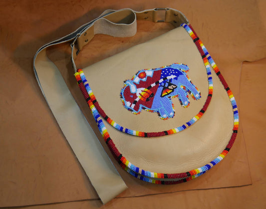 Red Bull Handmade Beaded Leather Crossbody bag Shoulder Bag