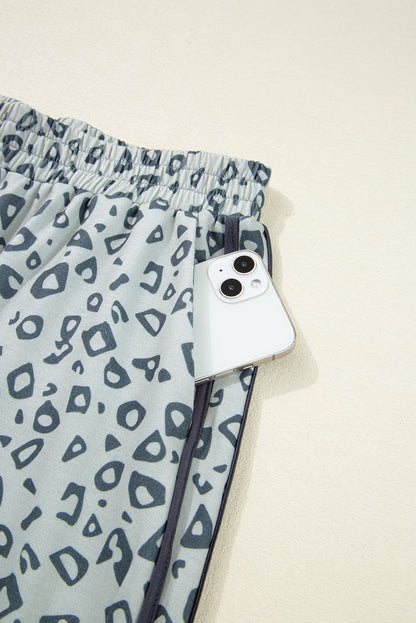 Khaki Leopard High Waist Side Bow Straight Leg