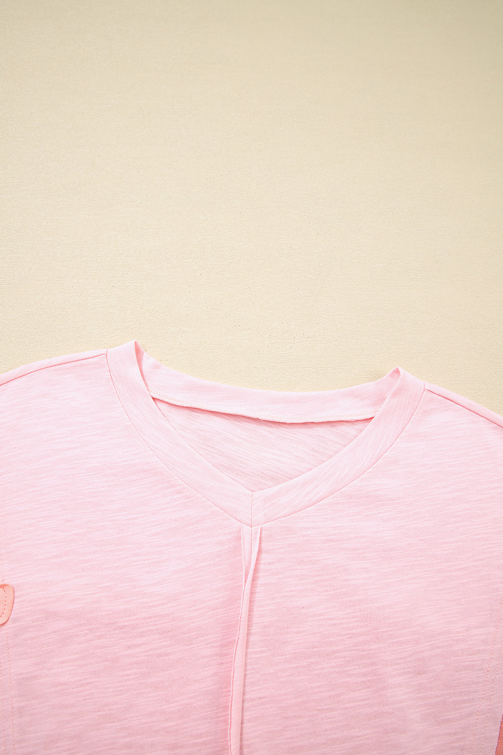 Pink Flower Patched Exposed Seam Bracelet Sleeve Oversized T Shirt