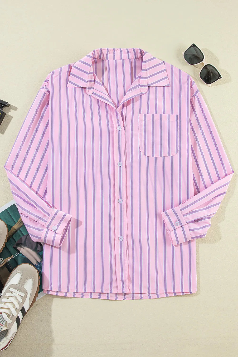 Pink Stripe Chest Pocket Casual Shirt - Chic Meadow Boutique 