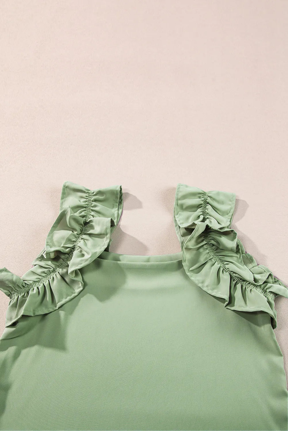 Smoke Green Solid Ruffle Trim Sleeveless Top - Chic Meadow Boutique 