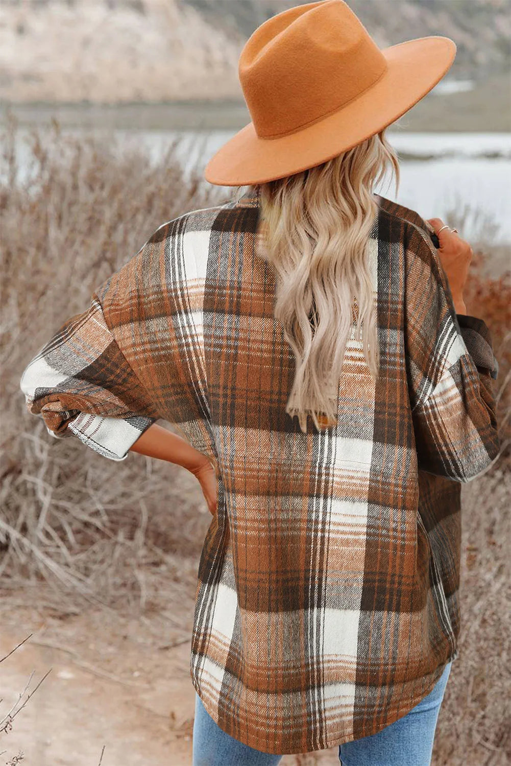 Brown Plaid Flap Pockets Shacket - Chic Meadow Boutique 