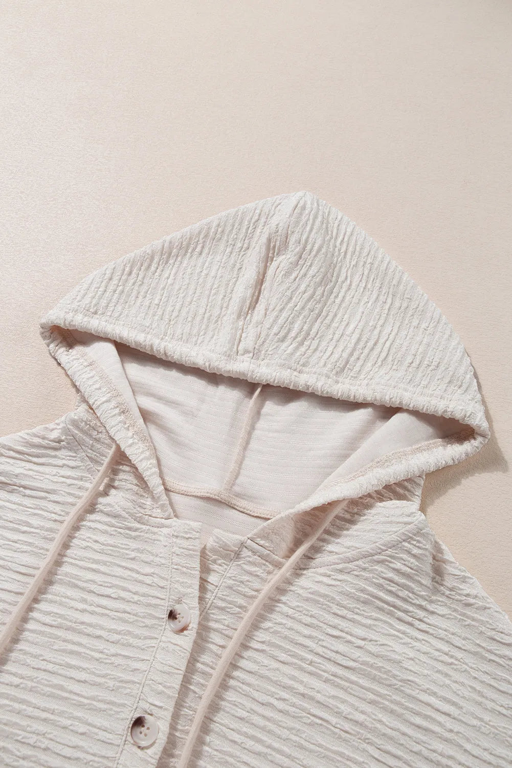 Apricot Solid Textured Drawstring Henley Hoodie - Chic Meadow Boutique 