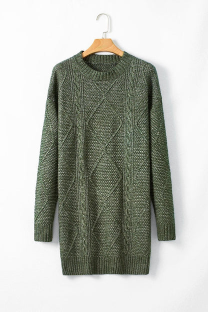 Sweaters & Cardigans/Sweater Dresses Mist Green Cable Knit Drop Shoulder Loose Fit Sweater Dress