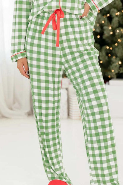 Loungewear & Sleepwear/Sleepwear Light Green Christmas Plaid Print Shirt and Pants Pajama Set