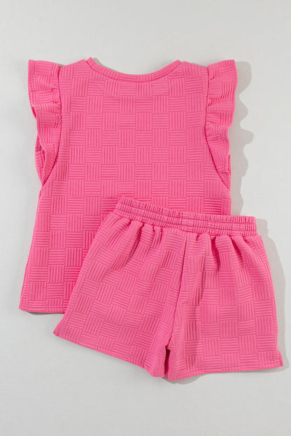 Bonbon Textured Ruffled Sleeve Tee and Drawstring Shorts Set