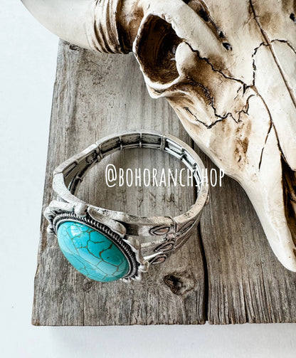 Concho Stone Stretch Bracelet - Turquoise - Chic Meadow Boutique 