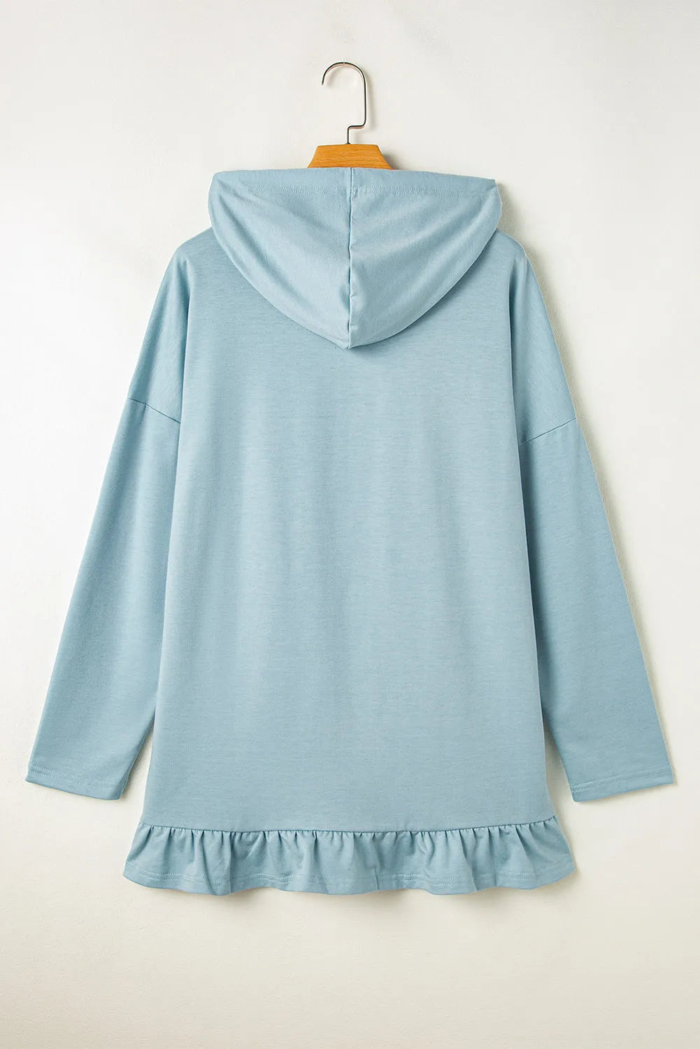 Iceland Blue Solid Ruffled Hem Loose Fit Tunic Hoodie - Chic Meadow Boutique 