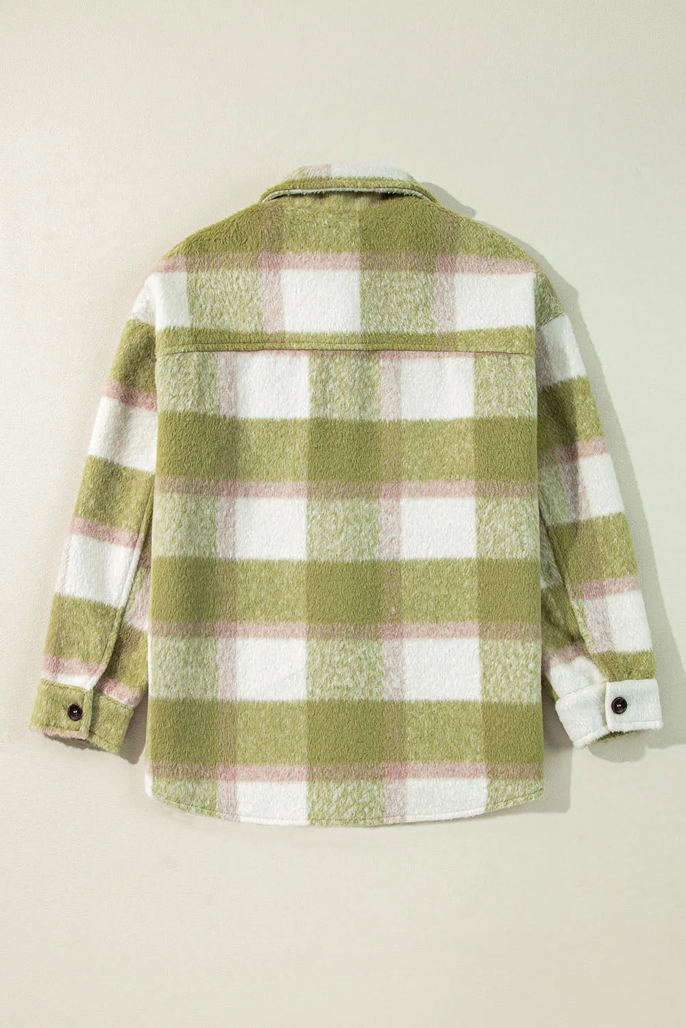 Sage Green Plaid Print Buttoned Flap Pockets Baggy Shacket - Chic Meadow Boutique 