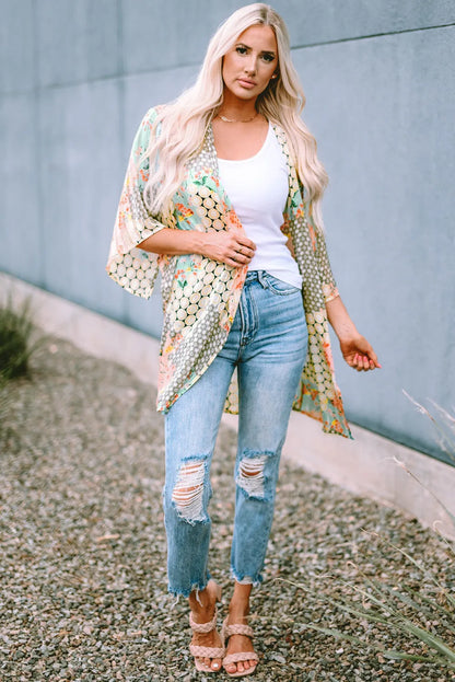 Multicolor Floral Open Sheer Shimmer Kimono - Chic Meadow Boutique 