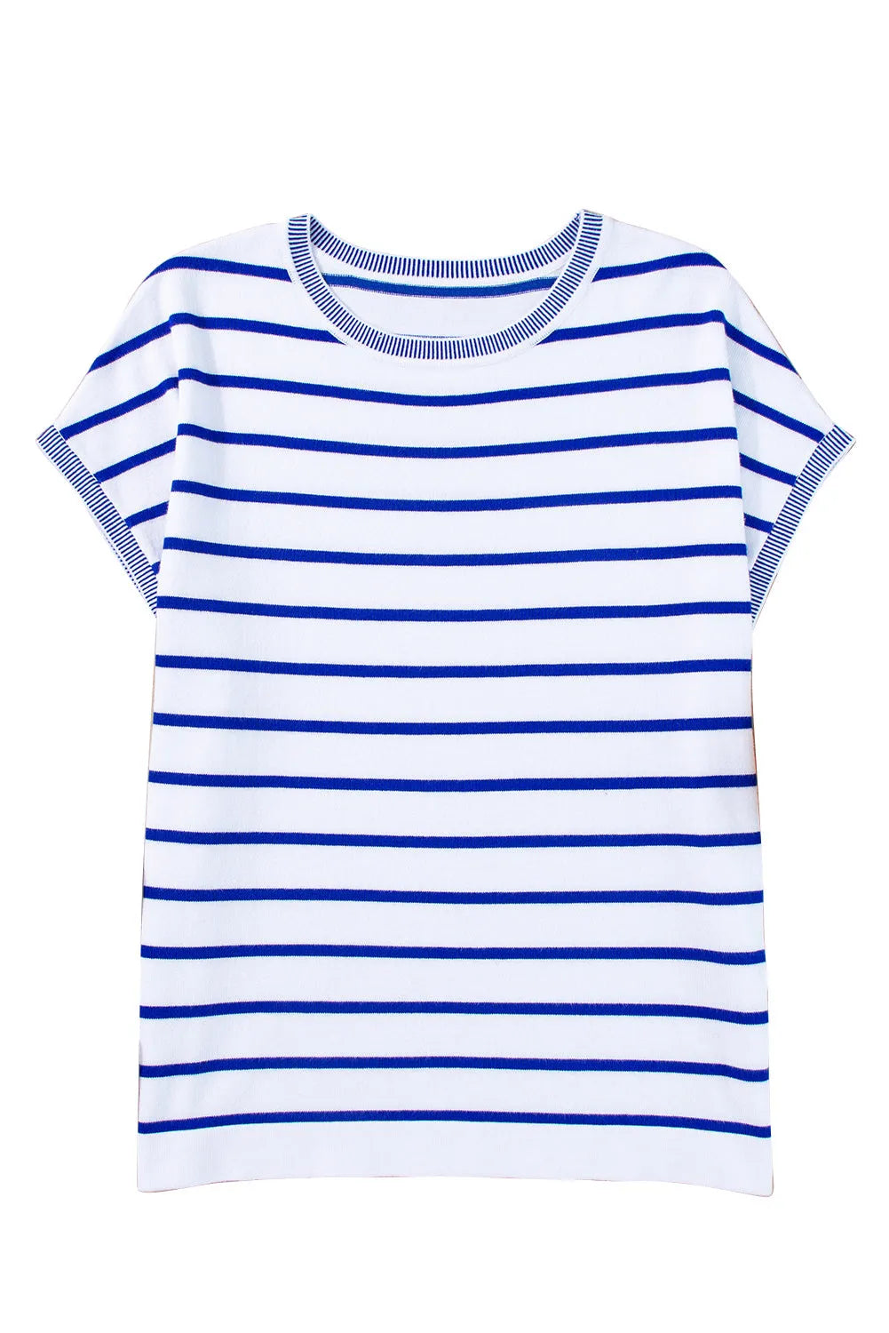 Sky Blue Stripe Knitted Bat Sleeve T Shirt - Chic Meadow Boutique 