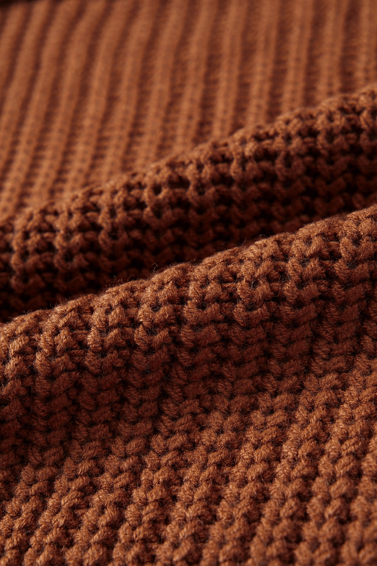 Coffee Solid Color Cable Knit High Neck Loose Pullover Sweater