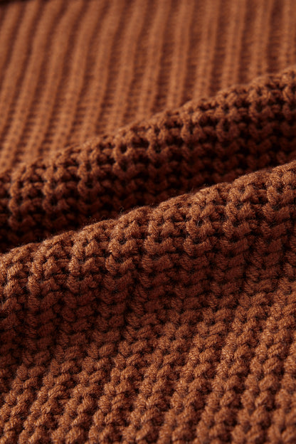 Coffee Solid Color Cable Knit High Neck Loose Pullover Sweater