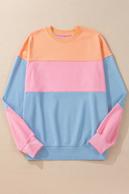 Sky Blue Colorblock Patchwork Drop Shoulder Sweatshirt - Chic Meadow Boutique 