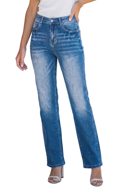 Myosotis Acid Washed Straight Leg Full Length Casual Jeans
