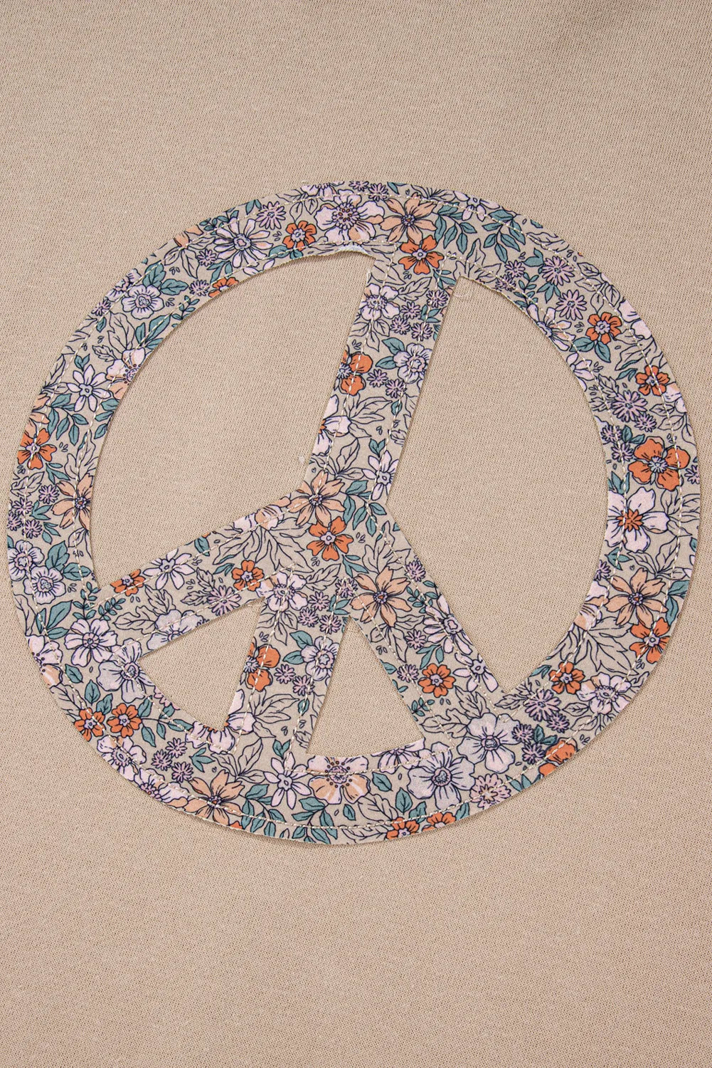 Pale Khaki Floral Peace Sign Graphic Washed Terry Plus Size Sweatshirt - Chic Meadow Boutique 