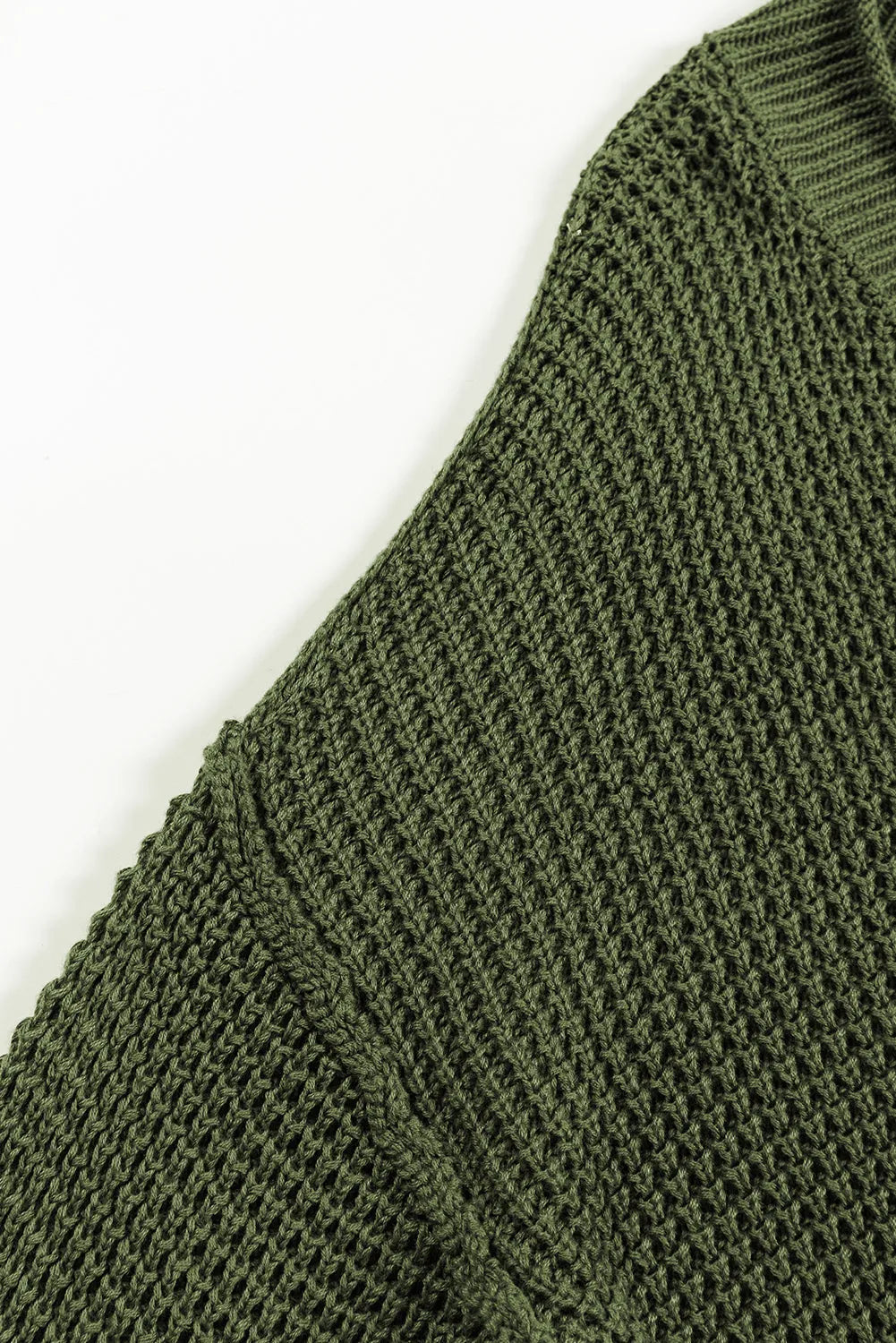 Pickle Green Pointelle Knit Button V Neck Drop Shoulder Sweater - Chic Meadow Boutique 