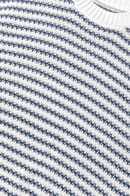 Blue Stripe Ribbed Trim Loose Fit Knitted Sweater Vest