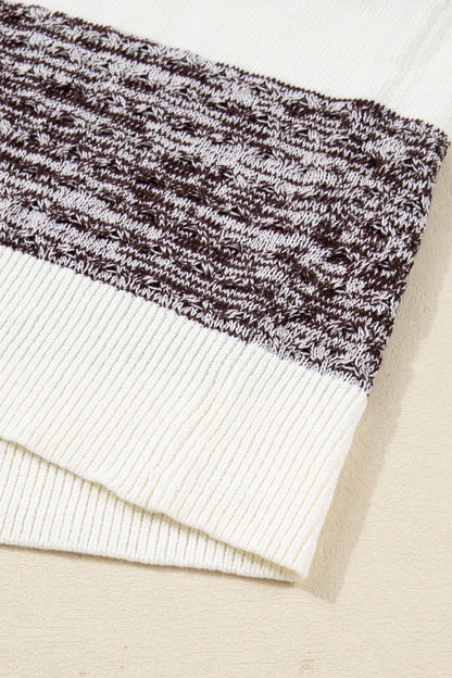 Brown Mixed Texture Knit Striped Color Block Loose Sweater
