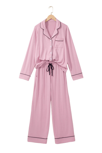 Delicacy Long Sleeve Colorblock Patchwork Two Piece Home Wear Lounge Set