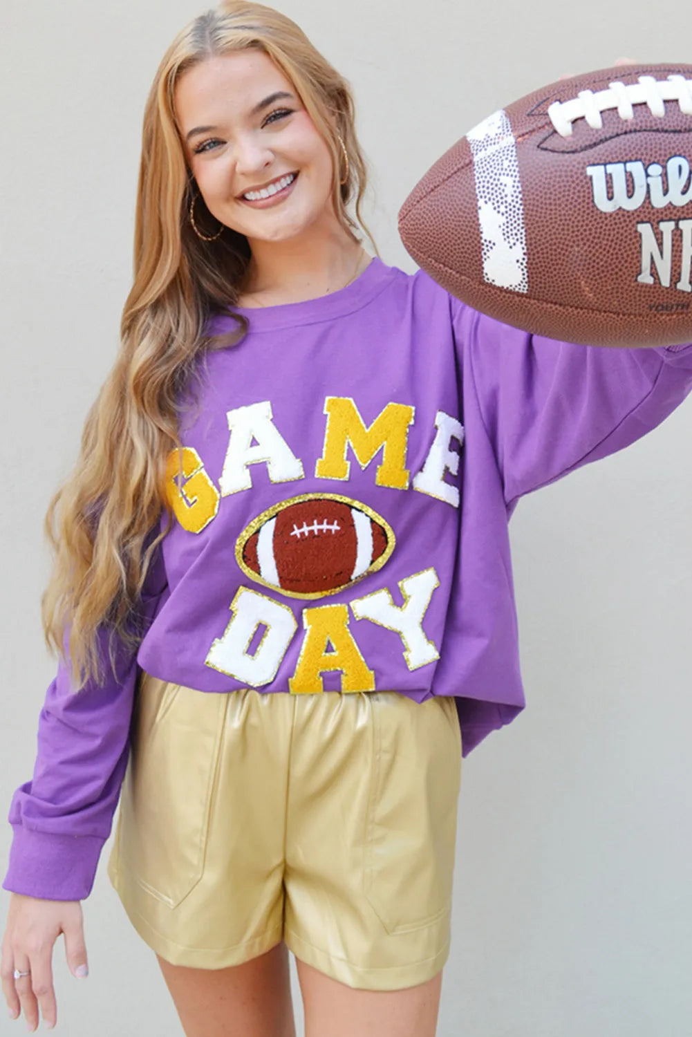 Tillandsia Purple GAME DAY Rugby Chenille Embroidered Pullover Sweatshirt - Chic Meadow Boutique 