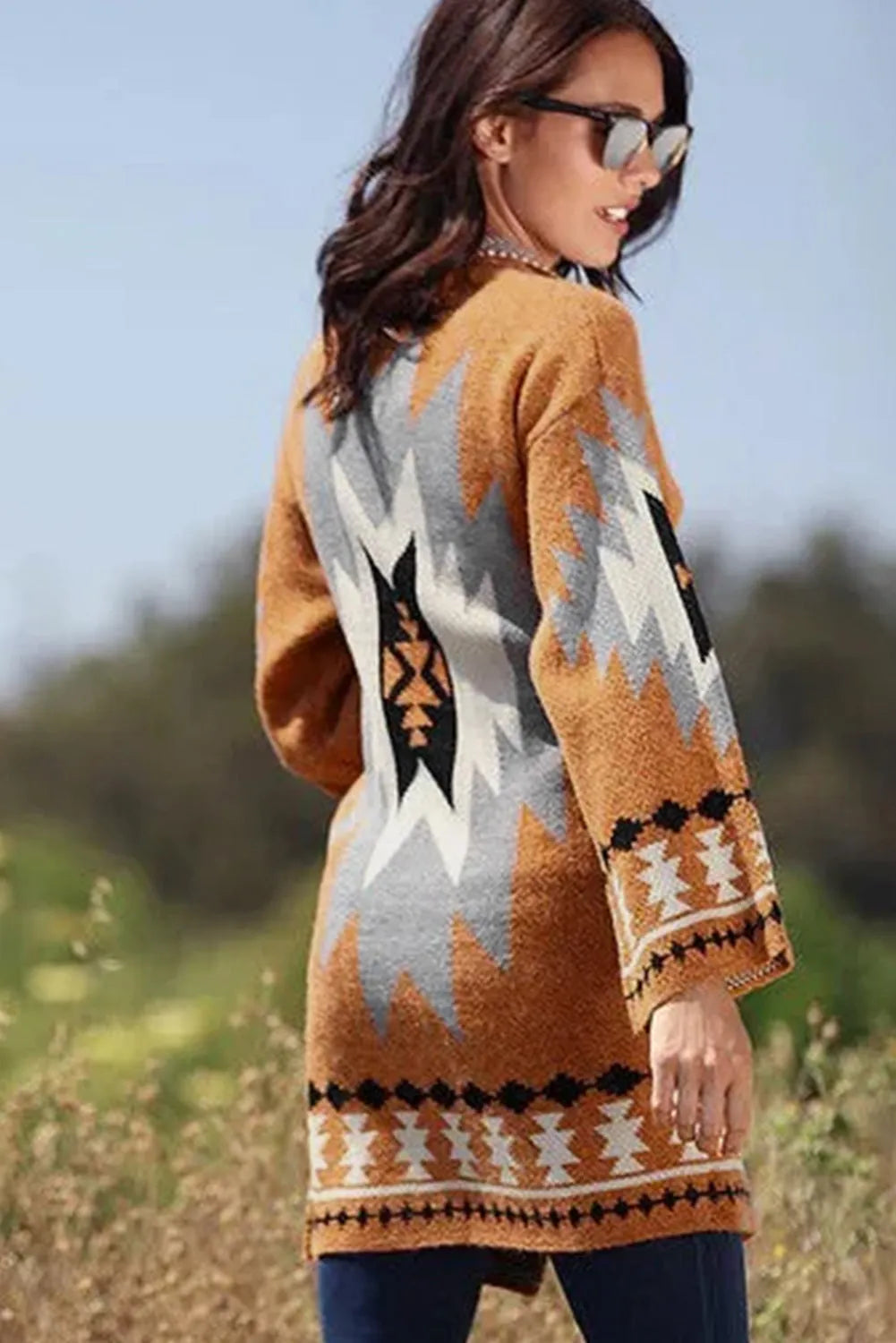 Gold Flame Aztec Graphic Open-Front Cardigan - Chic Meadow Boutique 